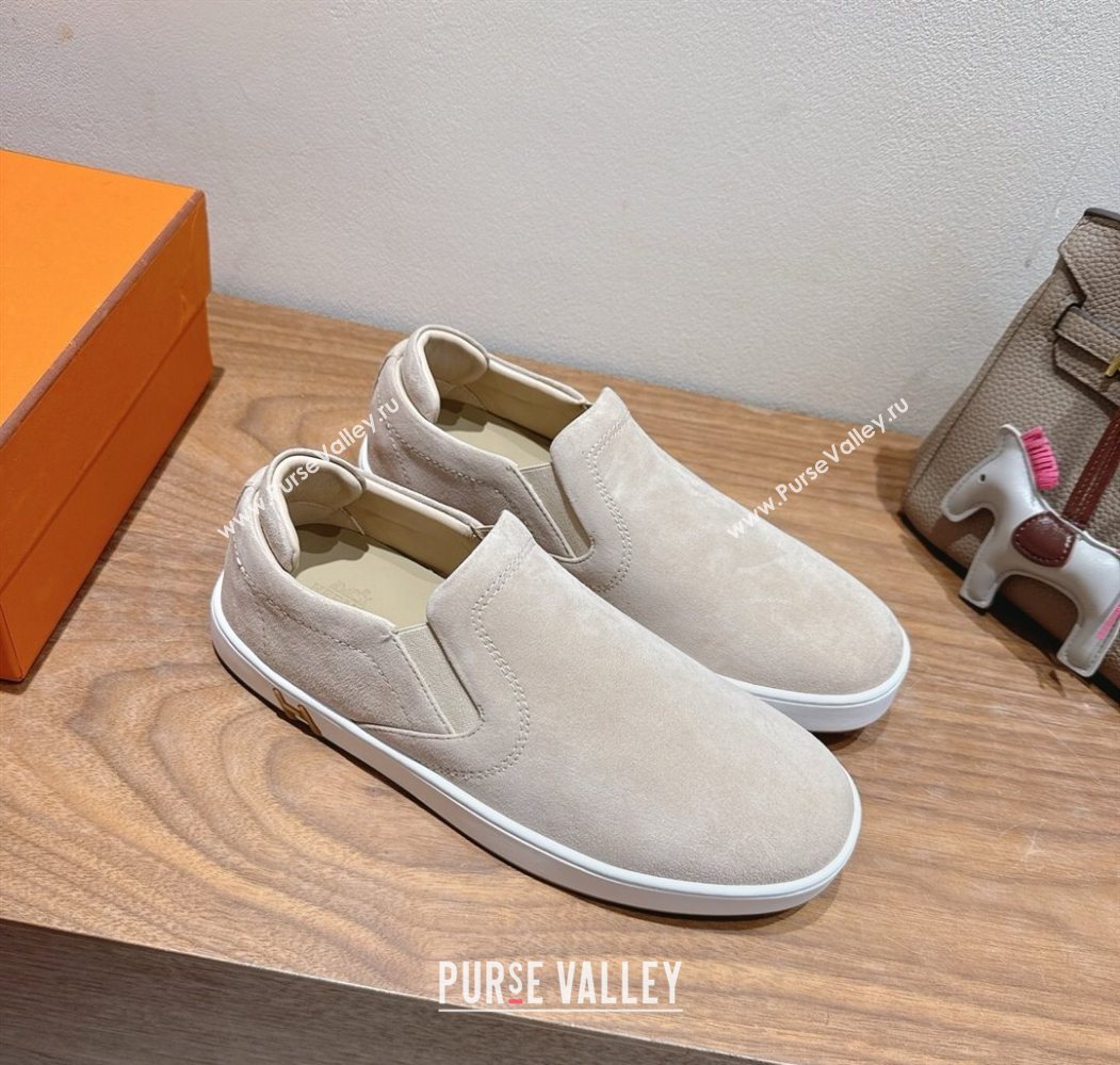 Hermes Lucky slip-on sneakers in Suede with with signature "H" Grey 2025 H252894 (XC-250708052)