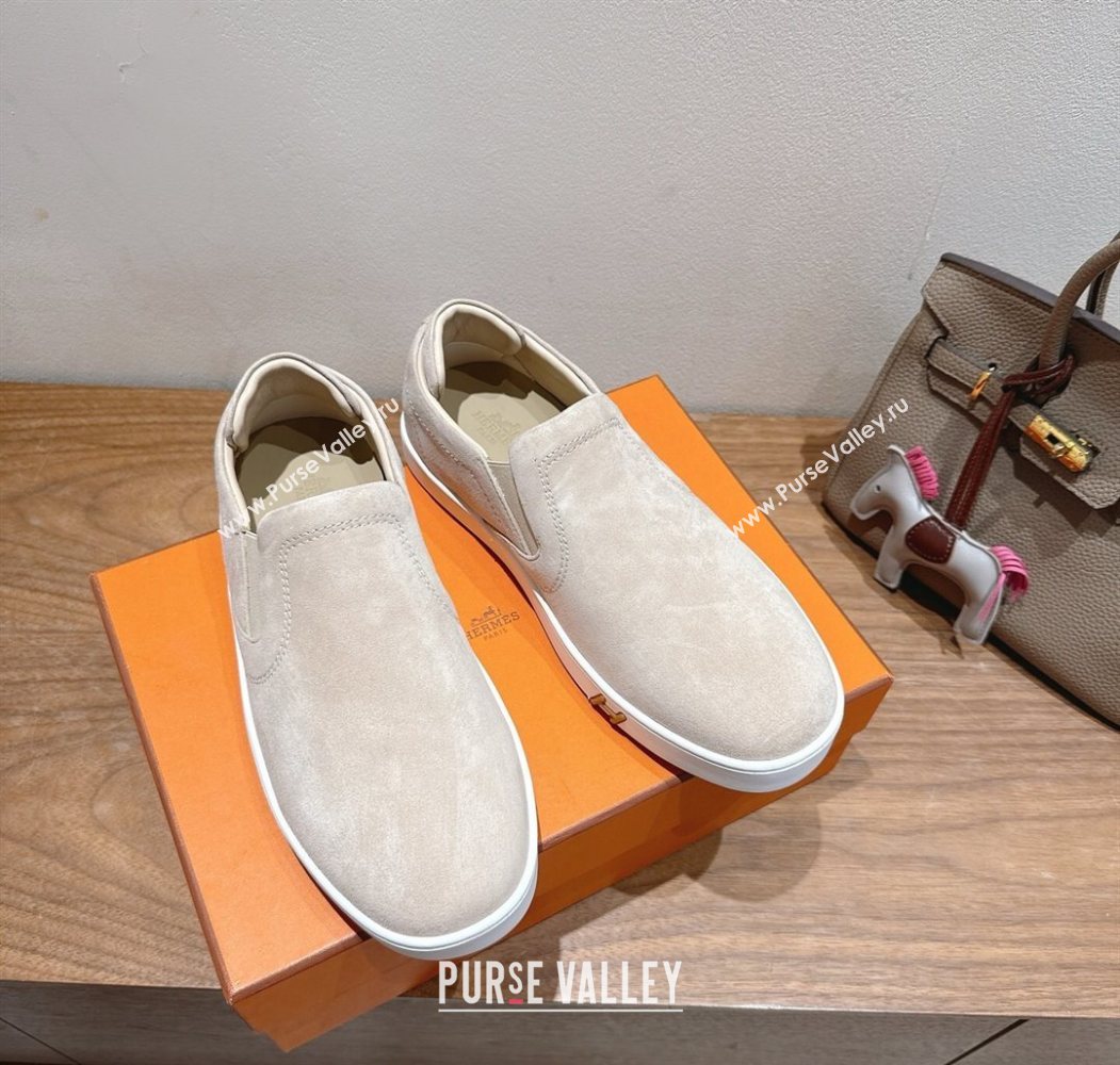 Hermes Lucky slip-on sneakers in Suede with with signature "H" Grey 2025 H252894 (XC-250708052)