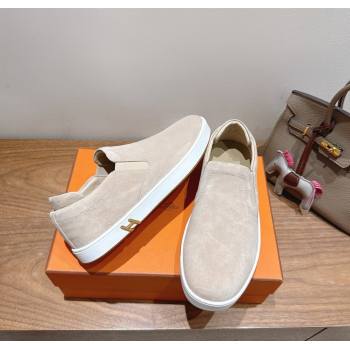 Hermes Lucky slip-on sneakers in Suede with with signature "H" Grey 2025 H252894 (XC-250708052)