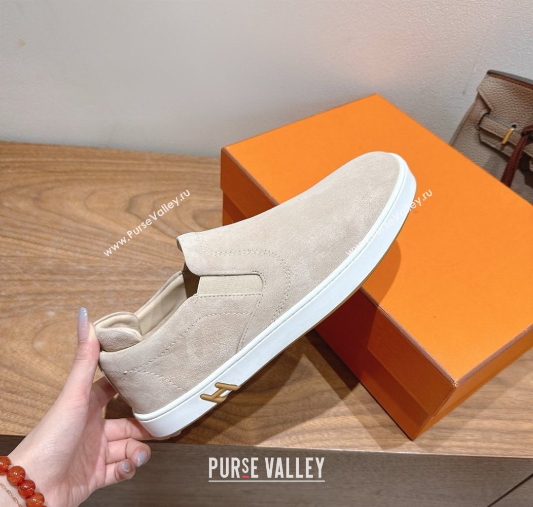 Hermes Lucky slip-on sneakers in Suede with with signature "H" Grey 2025 H252894 (XC-250708052)