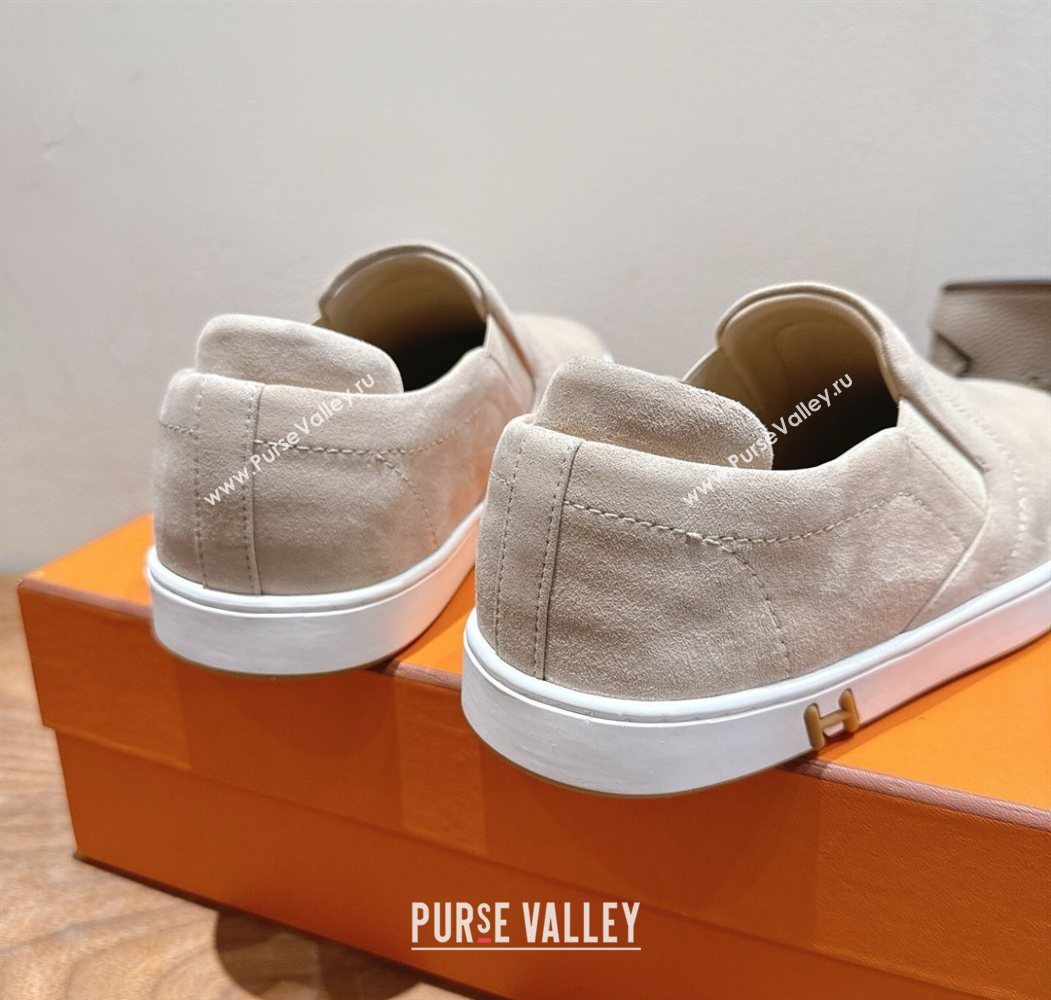 Hermes Lucky slip-on sneakers in Suede with with signature "H" Grey 2025 H252894 (XC-250708052)