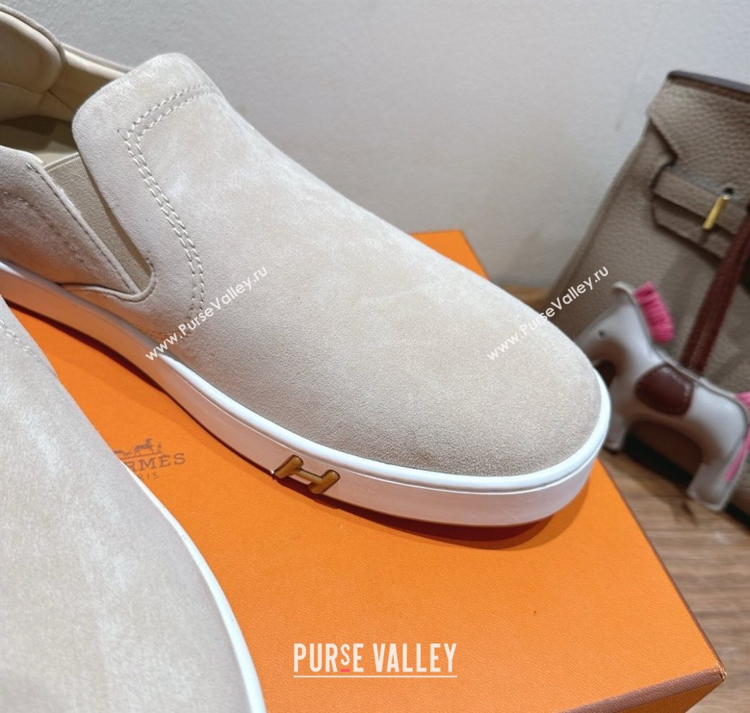 Hermes Lucky slip-on sneakers in Suede with with signature "H" Grey 2025 H252894 (XC-250708052)