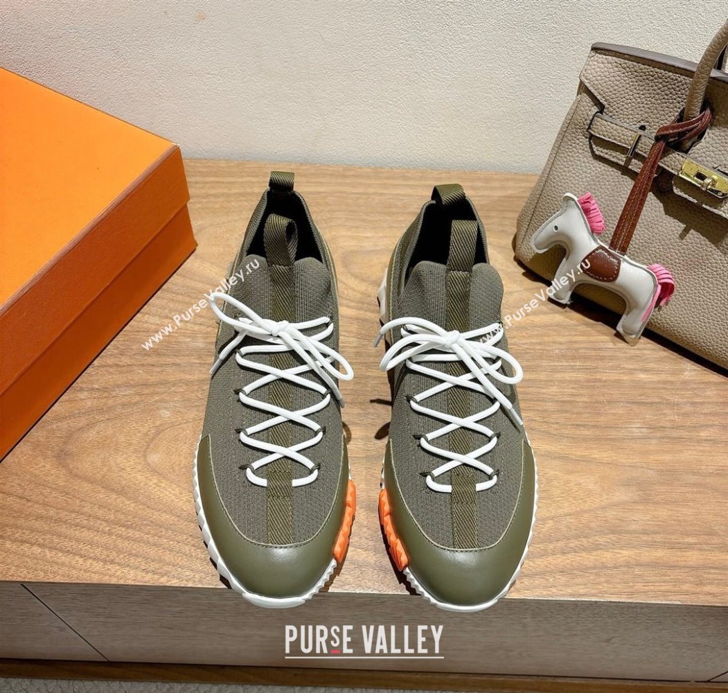 Hermes Lift slip-on sneakers in in knit and smooth calfskin Green 2025 H252003 (XC-250708053)