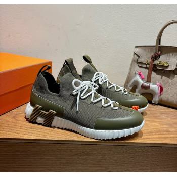 Hermes Lift slip-on sneakers in in knit and smooth calfskin Green 2025 H252003 (XC-250708053)