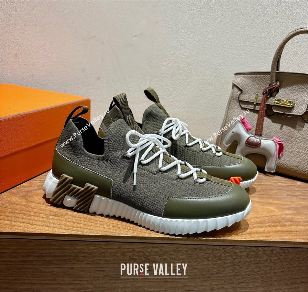 Hermes Lift slip-on sneakers in in knit and smooth calfskin Green 2025 H252003 (XC-250708053)