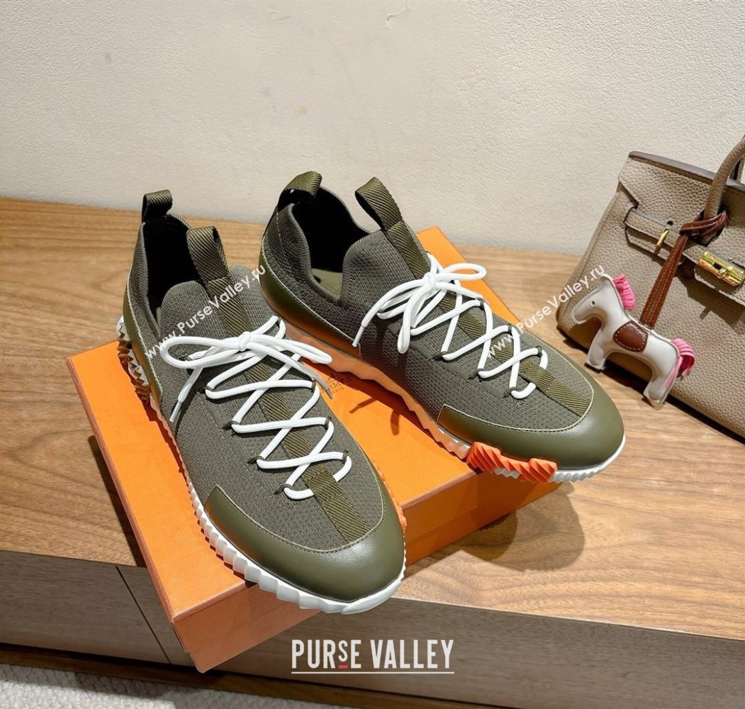 Hermes Lift slip-on sneakers in in knit and smooth calfskin Green 2025 H252003 (XC-250708053)