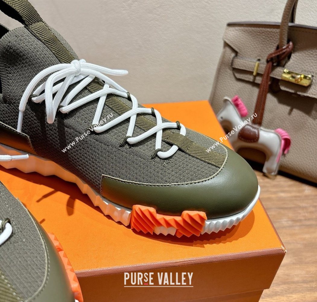 Hermes Lift slip-on sneakers in in knit and smooth calfskin Green 2025 H252003 (XC-250708053)