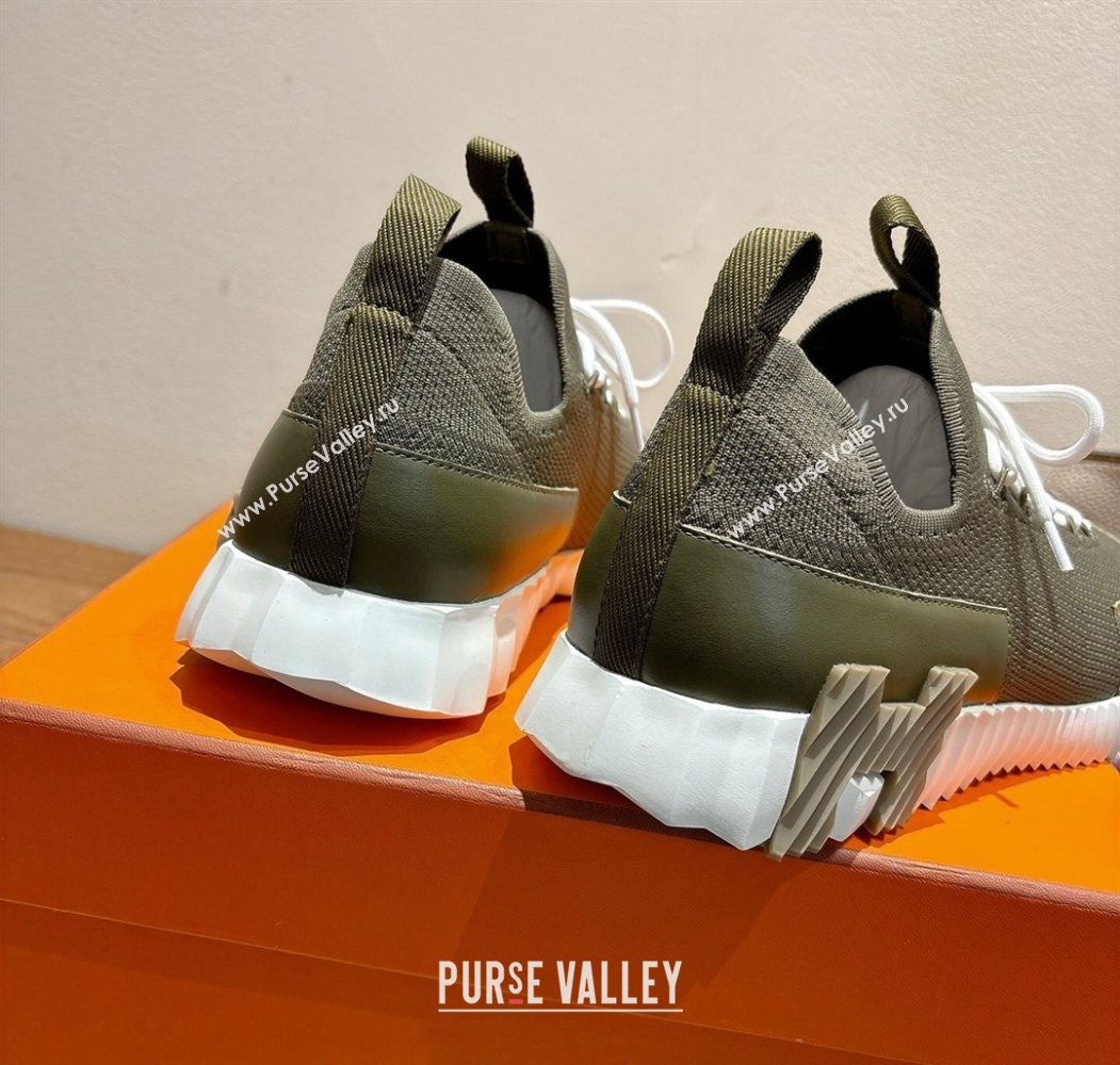 Hermes Lift slip-on sneakers in in knit and smooth calfskin Green 2025 H252003 (XC-250708053)