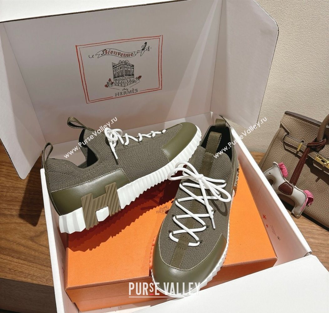 Hermes Lift slip-on sneakers in in knit and smooth calfskin Green 2025 H252003 (XC-250708053)