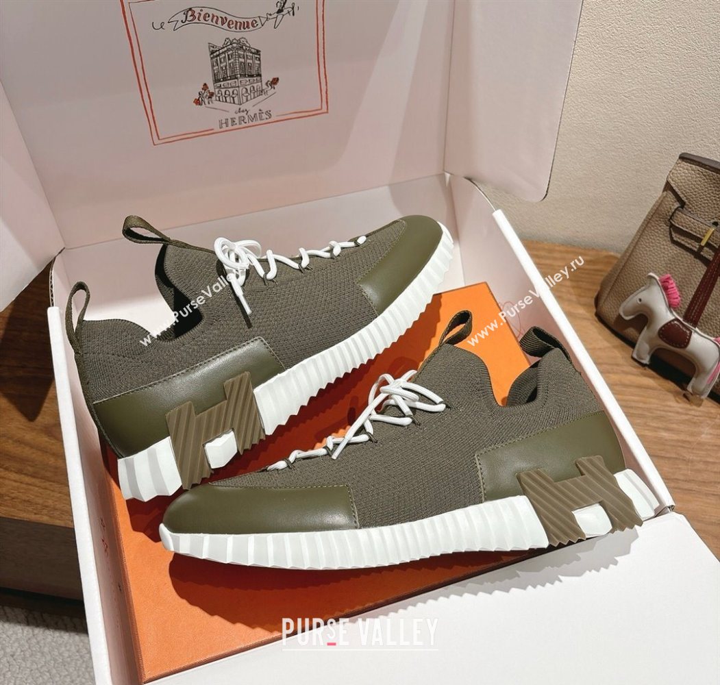 Hermes Lift slip-on sneakers in in knit and smooth calfskin Green 2025 H252003 (XC-250708053)