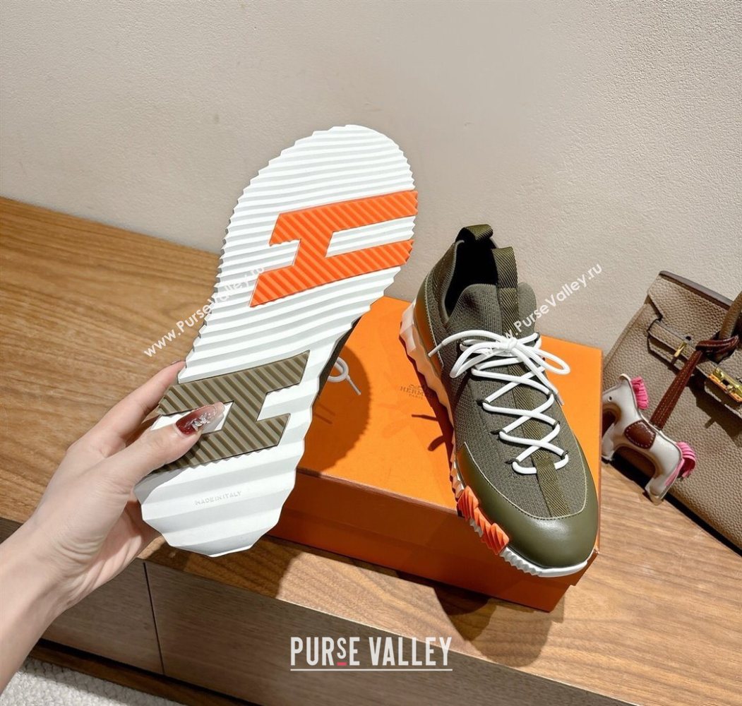 Hermes Lift slip-on sneakers in in knit and smooth calfskin Green 2025 H252003 (XC-250708053)