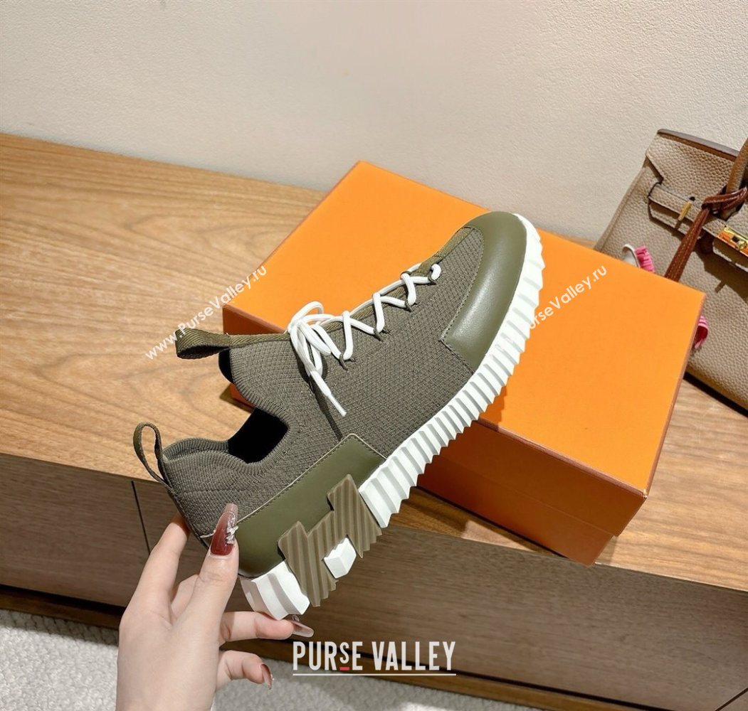 Hermes Lift slip-on sneakers in in knit and smooth calfskin Green 2025 H252003 (XC-250708053)