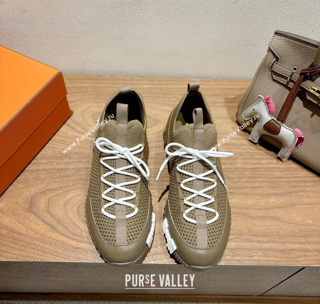 Hermes Lift slip-on sneakers in in knit and grained calfskin Green 2025 H252003 (XC-250708054)