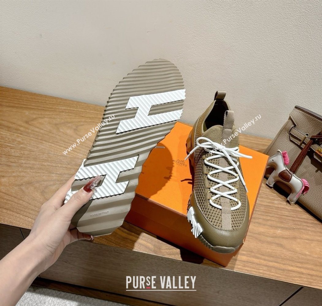 Hermes Lift slip-on sneakers in in knit and grained calfskin Green 2025 H252003 (XC-250708054)