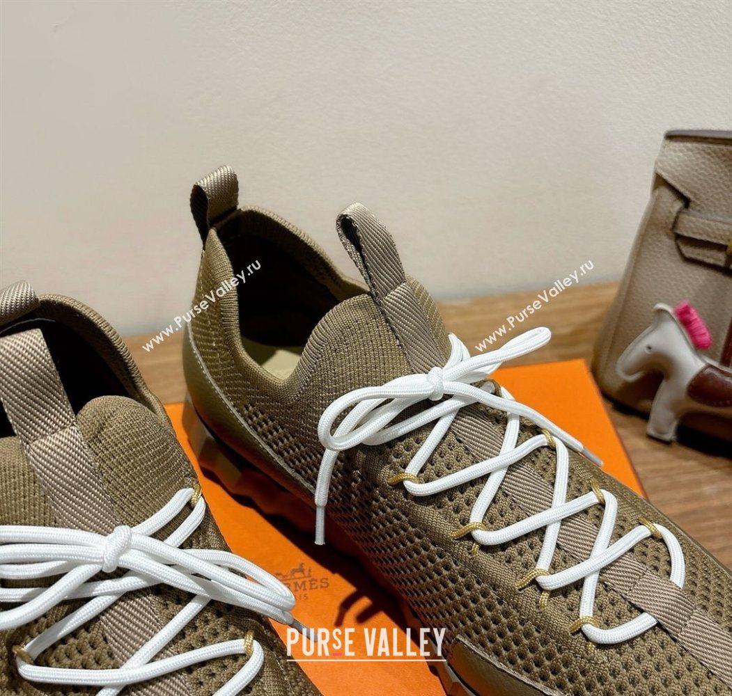 Hermes Lift slip-on sneakers in in knit and grained calfskin Green 2025 H252003 (XC-250708054)