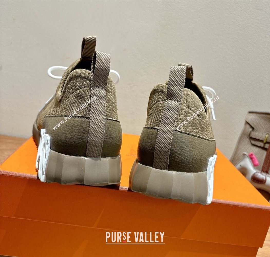 Hermes Lift slip-on sneakers in in knit and grained calfskin Green 2025 H252003 (XC-250708054)