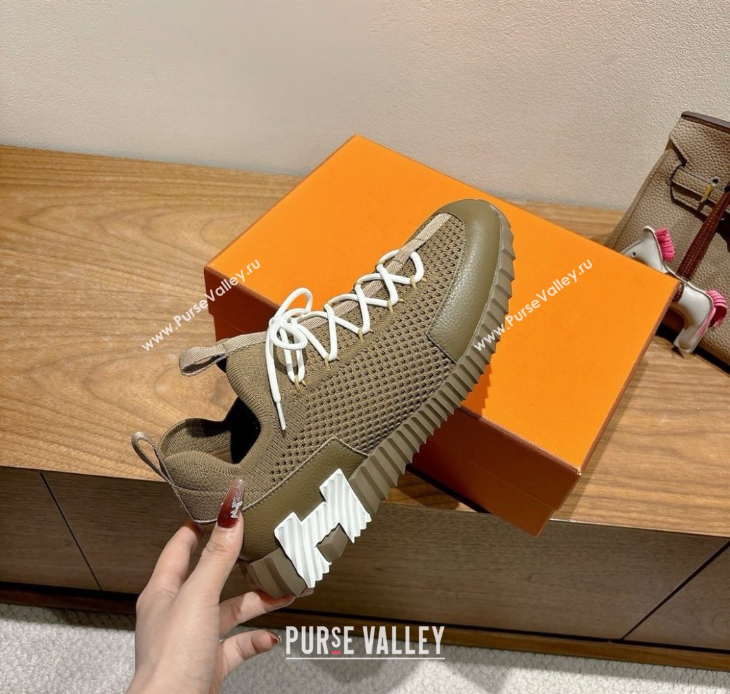 Hermes Lift slip-on sneakers in in knit and grained calfskin Green 2025 H252003 (XC-250708054)