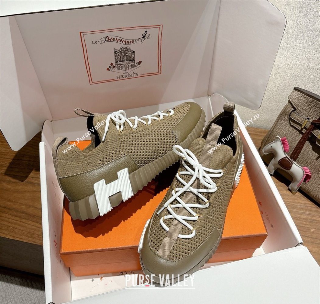 Hermes Lift slip-on sneakers in in knit and grained calfskin Green 2025 H252003 (XC-250708054)