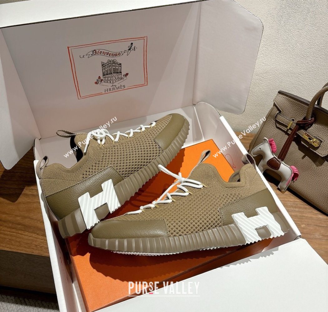 Hermes Lift slip-on sneakers in in knit and grained calfskin Green 2025 H252003 (XC-250708054)