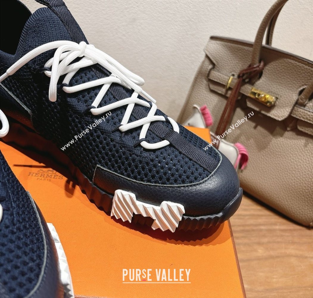 Hermes Lift slip-on sneakers in in knit and grained calfskin Navy Blue 2025 H252003 (XC-250708055)