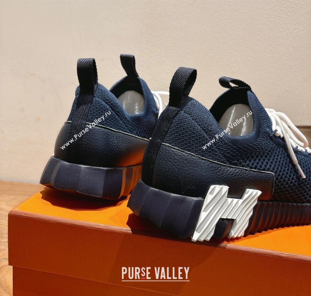 Hermes Lift slip-on sneakers in in knit and grained calfskin Navy Blue 2025 H252003 (XC-250708055)