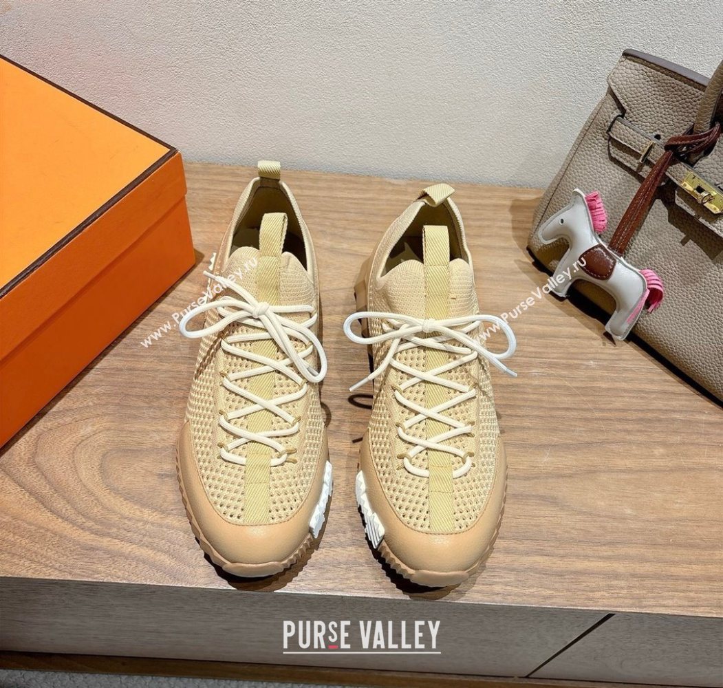 Hermes Lift slip-on sneakers in in knit and grained calfskin Beige 2025 H252003 (XC-250708059)