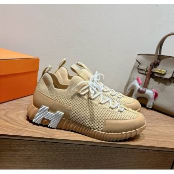 Hermes Lift slip-on sneakers in in knit and grained calfskin Beige 2025 H252003 (XC-250708059)