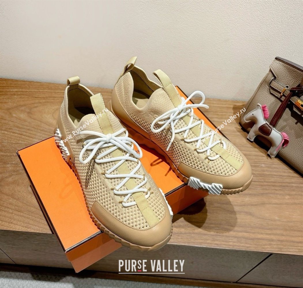 Hermes Lift slip-on sneakers in in knit and grained calfskin Beige 2025 H252003 (XC-250708059)