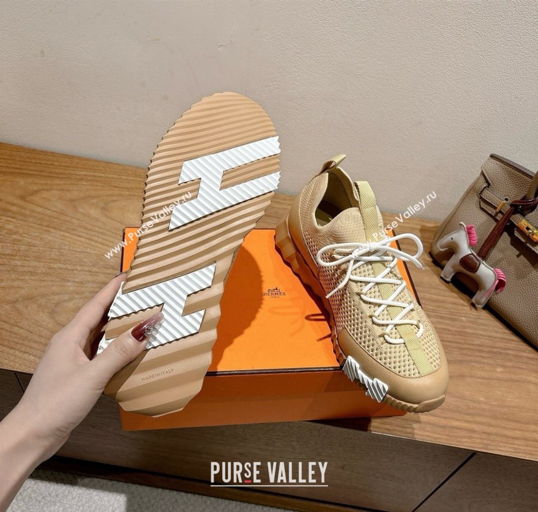 Hermes Lift slip-on sneakers in in knit and grained calfskin Beige 2025 H252003 (XC-250708059)