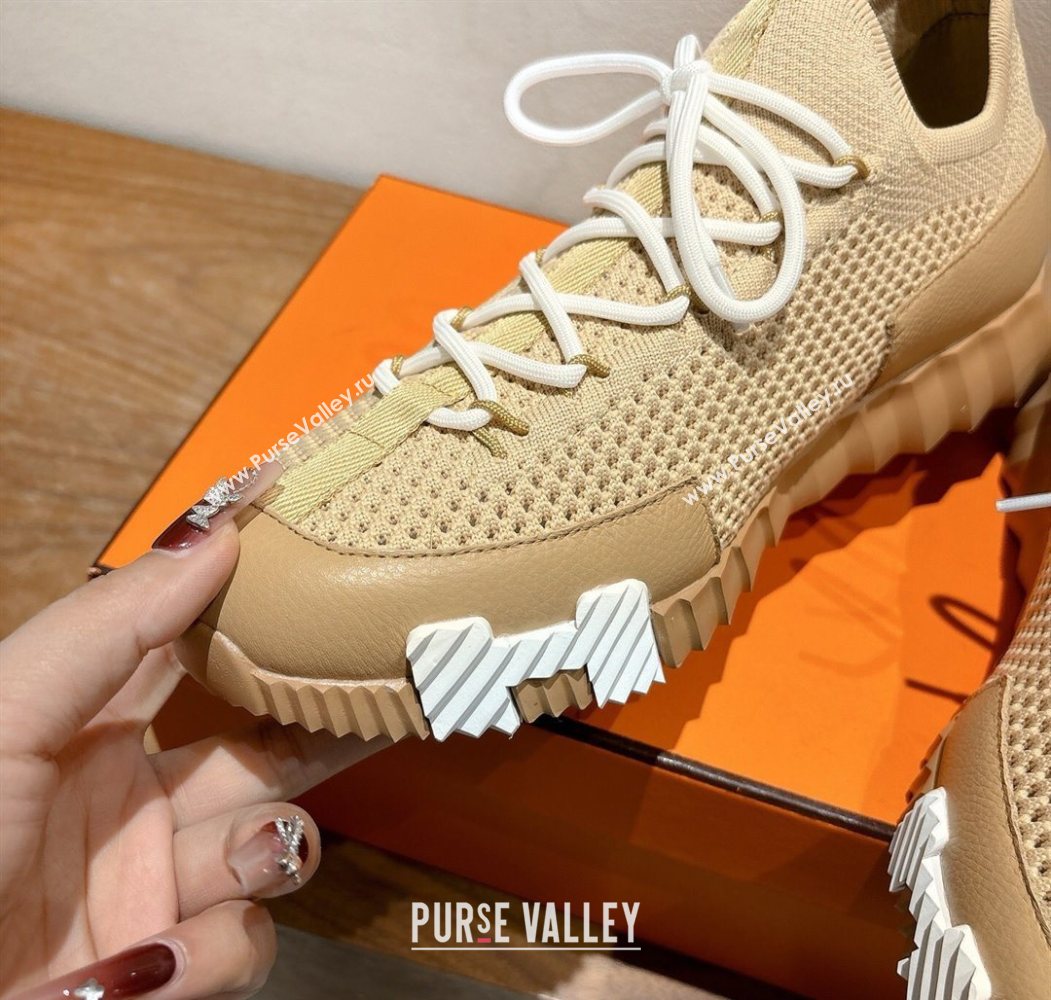 Hermes Lift slip-on sneakers in in knit and grained calfskin Beige 2025 H252003 (XC-250708059)