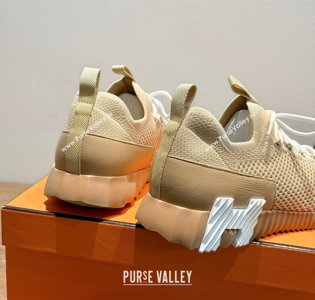 Hermes Lift slip-on sneakers in in knit and grained calfskin Beige 2025 H252003 (XC-250708059)