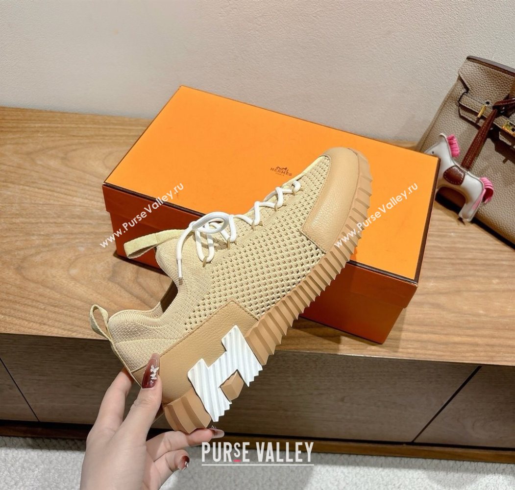 Hermes Lift slip-on sneakers in in knit and grained calfskin Beige 2025 H252003 (XC-250708059)