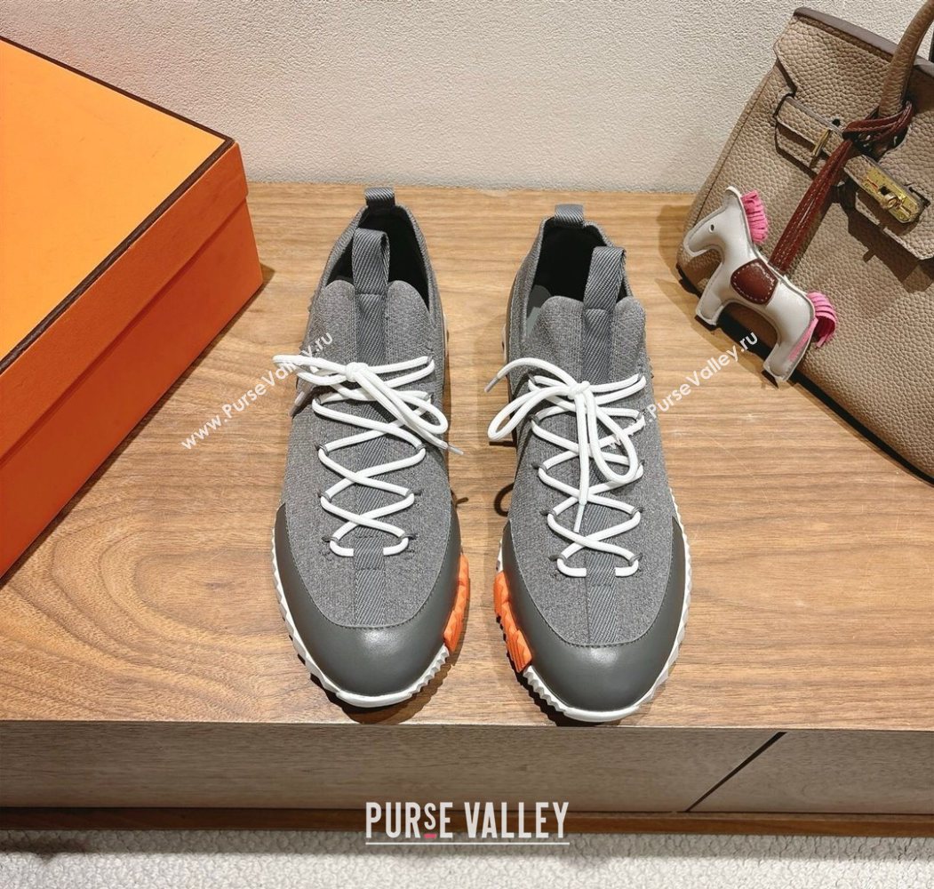 Hermes Lift slip-on sneakers in in knit and smooth calfskin Dark Grey 2025 H252003 (XC-250708060)