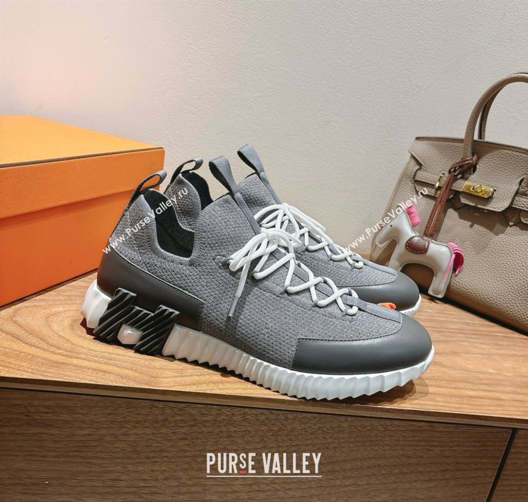 Hermes Lift slip-on sneakers in in knit and smooth calfskin Dark Grey 2025 H252003 (XC-250708060)