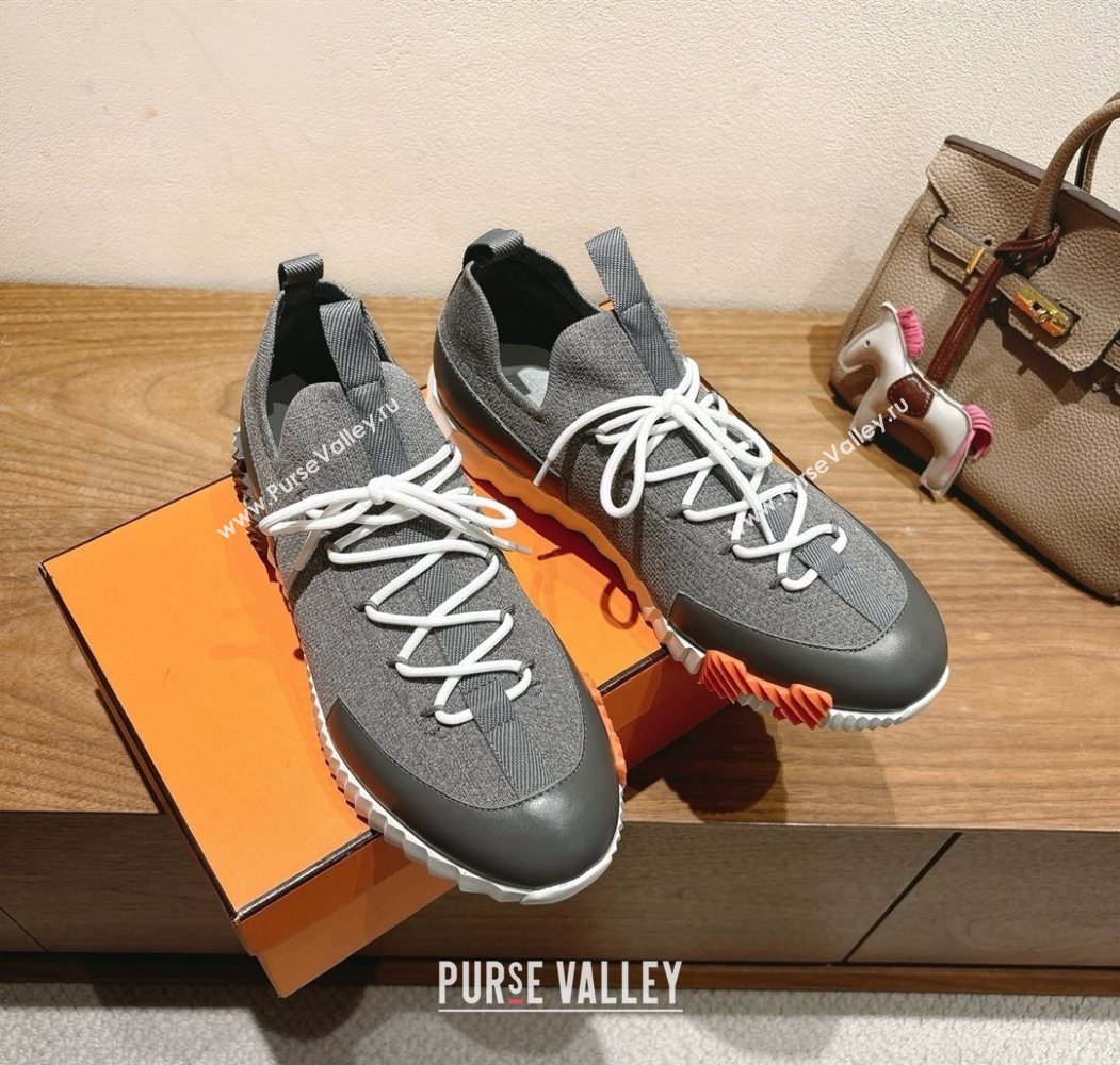 Hermes Lift slip-on sneakers in in knit and smooth calfskin Dark Grey 2025 H252003 (XC-250708060)