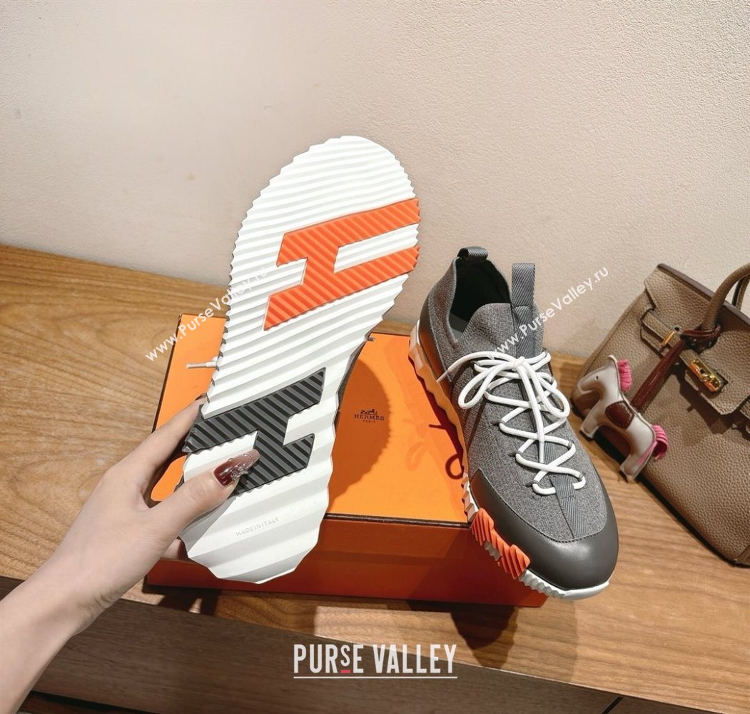 Hermes Lift slip-on sneakers in in knit and smooth calfskin Dark Grey 2025 H252003 (XC-250708060)