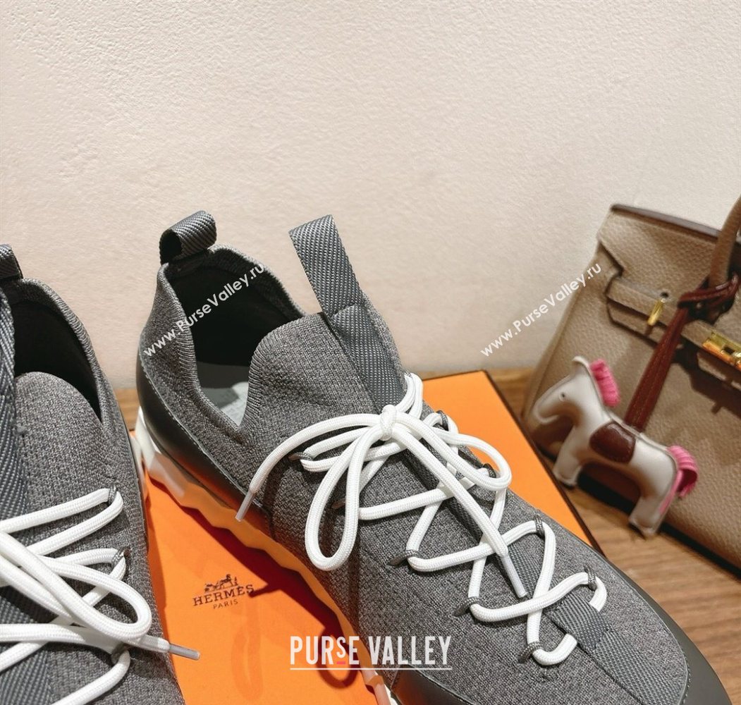 Hermes Lift slip-on sneakers in in knit and smooth calfskin Dark Grey 2025 H252003 (XC-250708060)