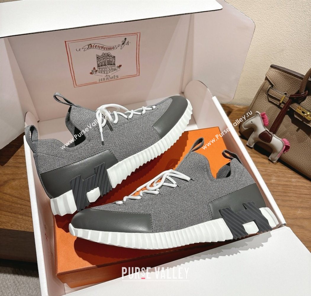 Hermes Lift slip-on sneakers in in knit and smooth calfskin Dark Grey 2025 H252003 (XC-250708060)