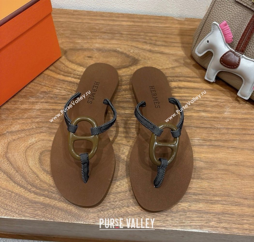 Hermes Chaine dAncre Flat Thong Slides Sandal Brown 2025 H070801 (XC-250708018)