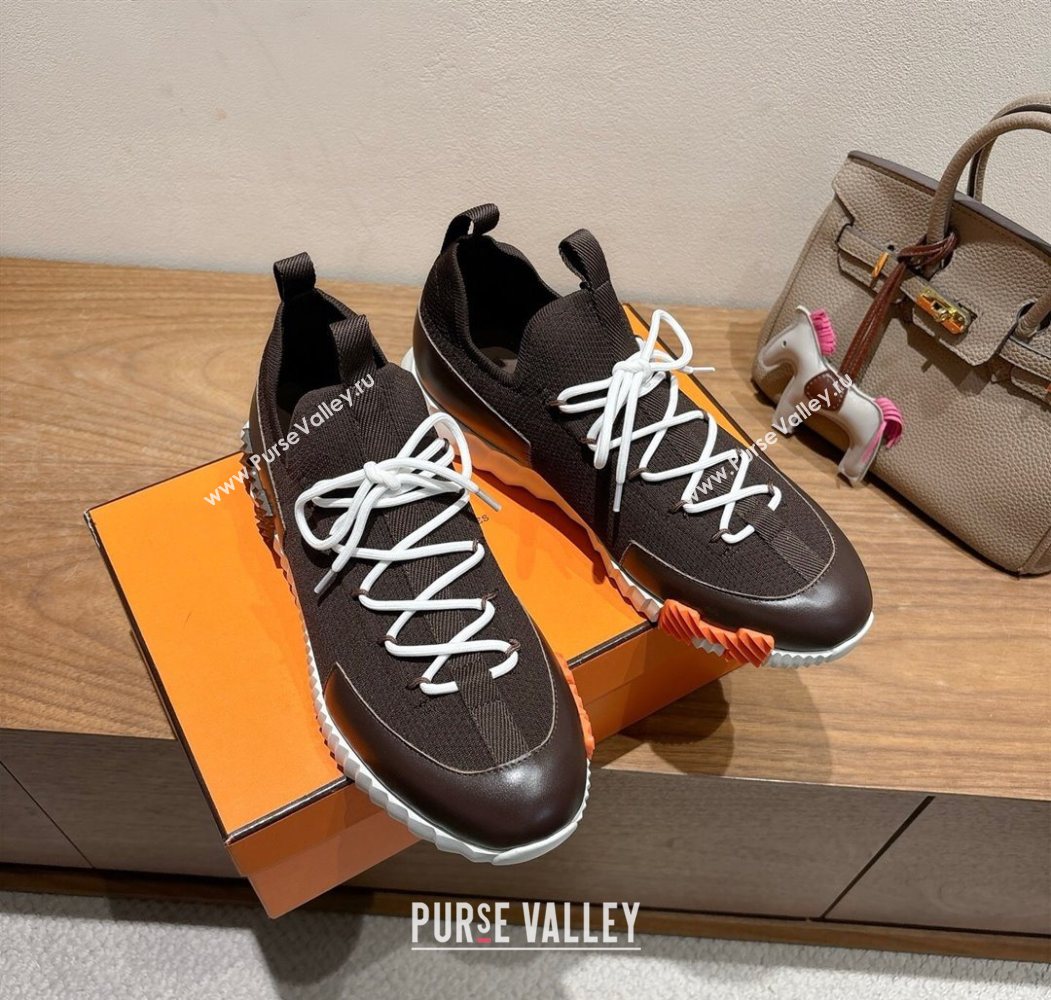 Hermes Lift slip-on sneakers in in knit and smooth calfskin Dark Brown 2025 H252003 (XC-250708061)