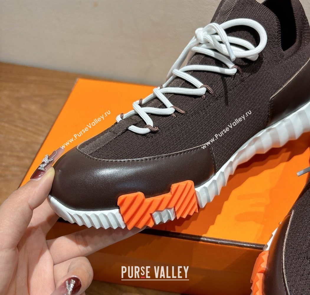 Hermes Lift slip-on sneakers in in knit and smooth calfskin Dark Brown 2025 H252003 (XC-250708061)