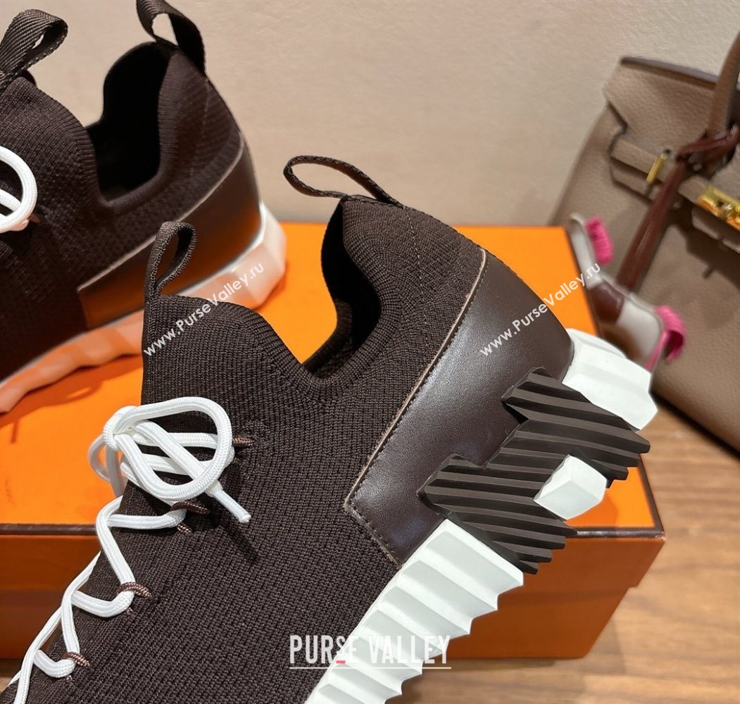 Hermes Lift slip-on sneakers in in knit and smooth calfskin Dark Brown 2025 H252003 (XC-250708061)