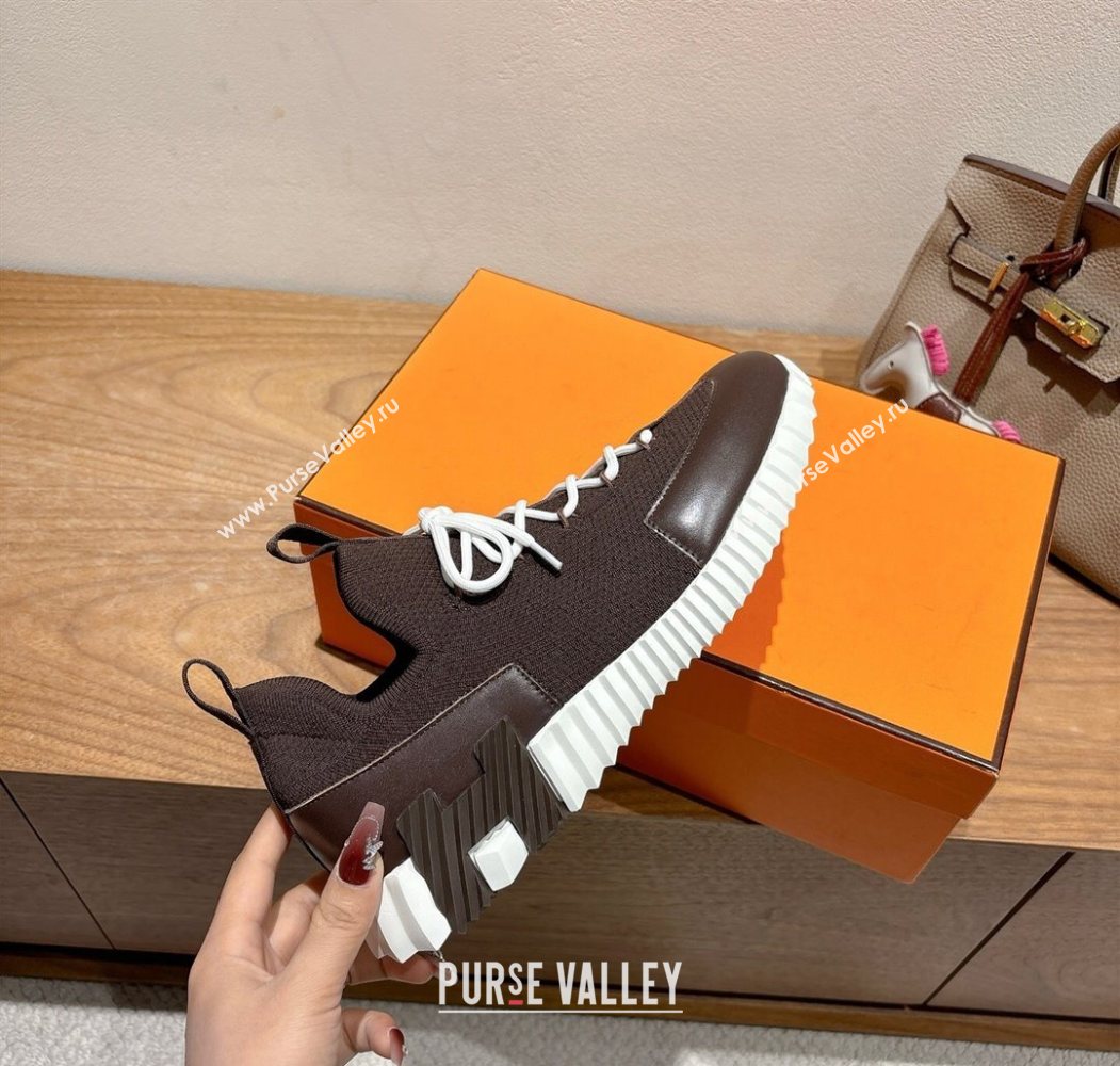 Hermes Lift slip-on sneakers in in knit and smooth calfskin Dark Brown 2025 H252003 (XC-250708061)