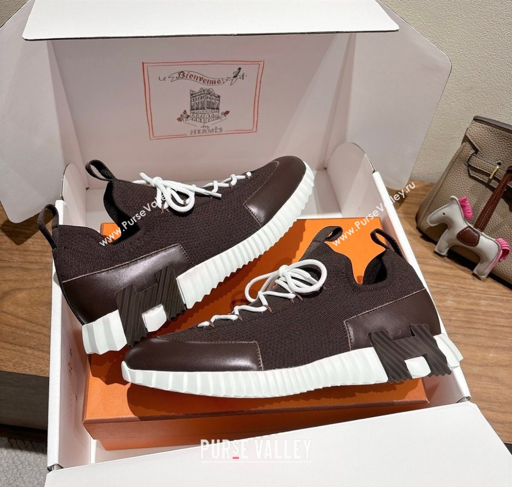 Hermes Lift slip-on sneakers in in knit and smooth calfskin Dark Brown 2025 H252003 (XC-250708061)