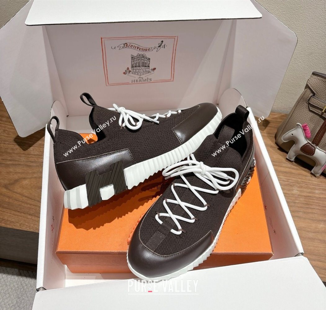 Hermes Lift slip-on sneakers in in knit and smooth calfskin Dark Brown 2025 H252003 (XC-250708061)