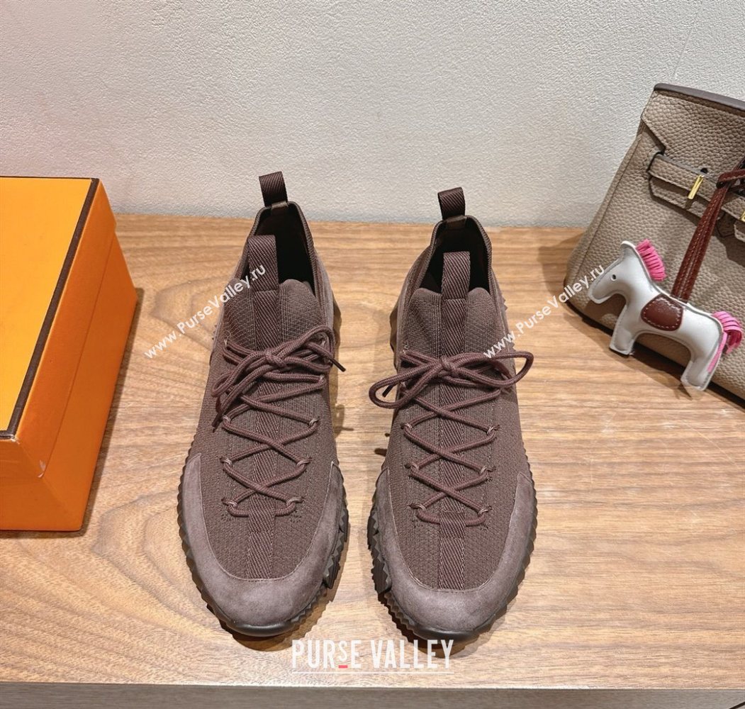 Hermes Lift slip-on sneakers in in knit and suede Dark Brown 2025 H252003 (XC-250708062)