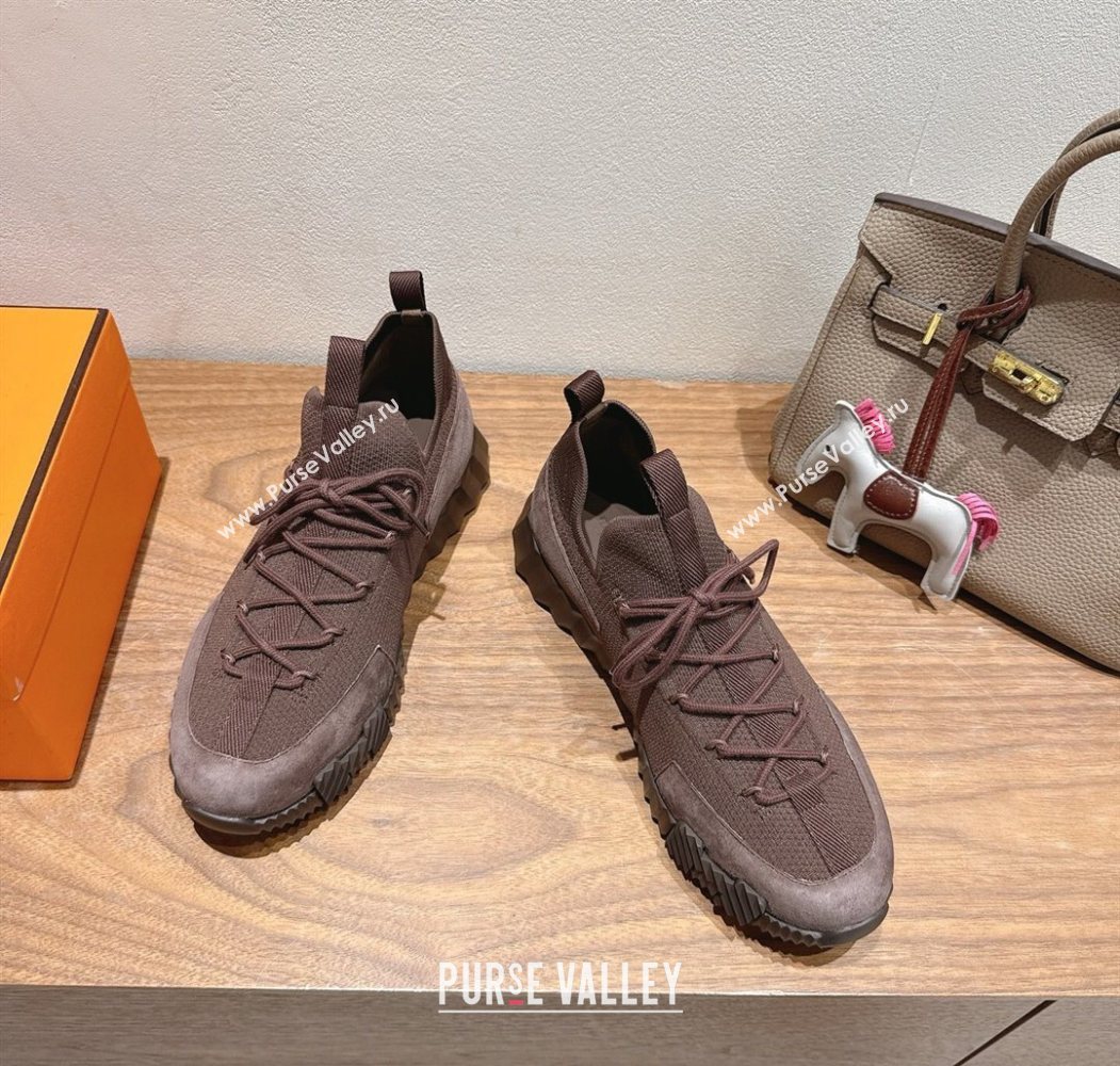 Hermes Lift slip-on sneakers in in knit and suede Dark Brown 2025 H252003 (XC-250708062)