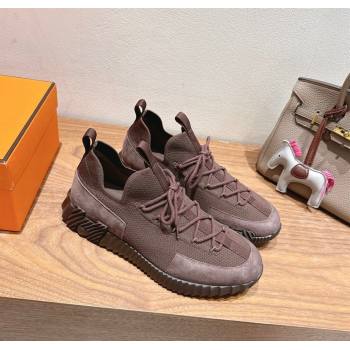 Hermes Lift slip-on sneakers in in knit and suede Dark Brown 2025 H252003 (XC-250708062)