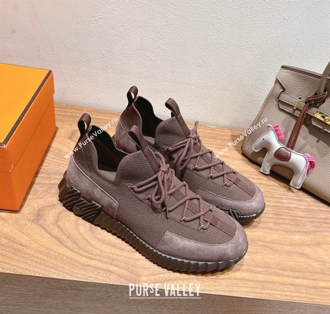 Hermes Lift slip-on sneakers in in knit and suede Dark Brown 2025 H252003 (XC-250708062)