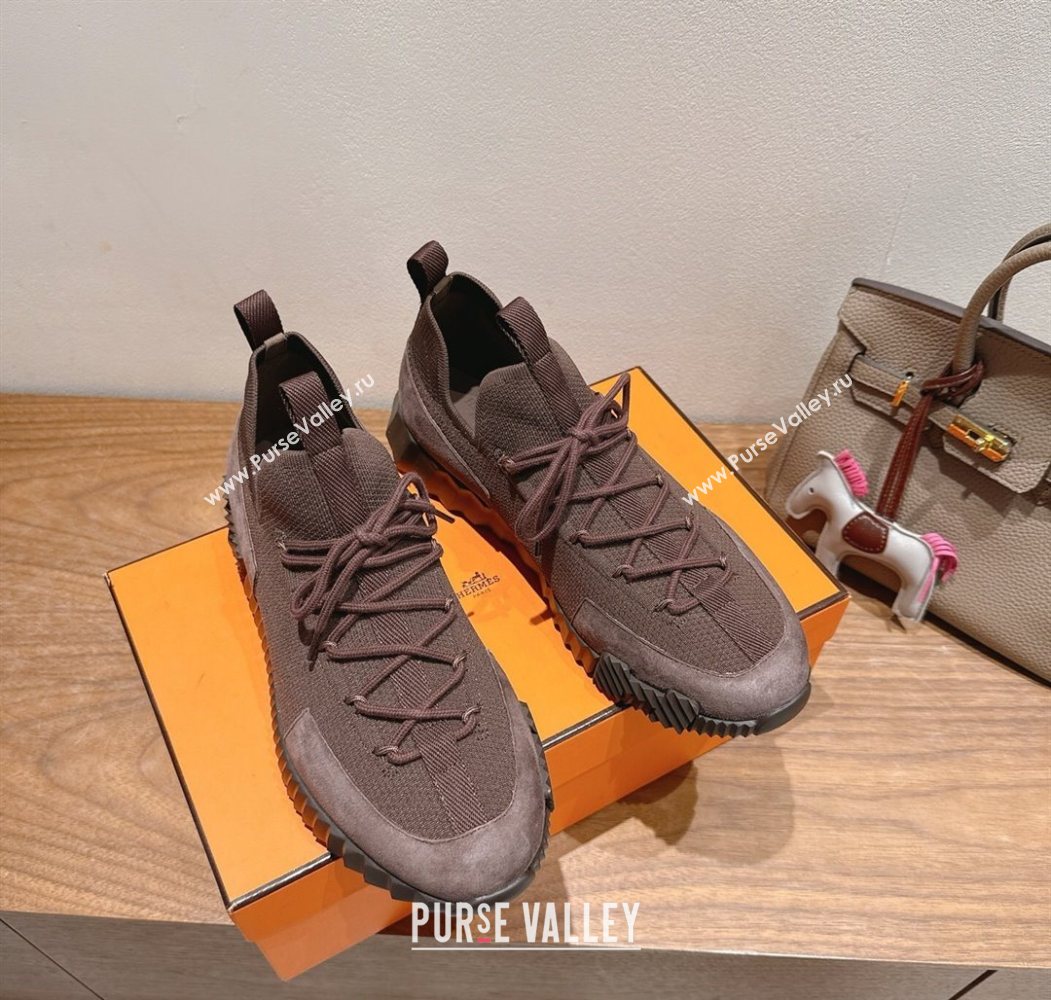 Hermes Lift slip-on sneakers in in knit and suede Dark Brown 2025 H252003 (XC-250708062)